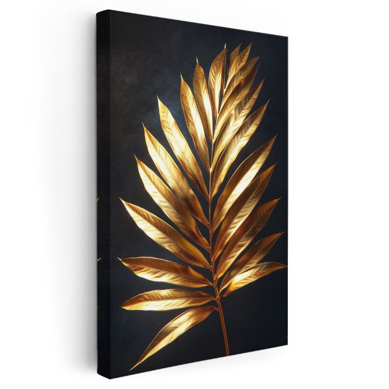 Altın Palmiye - Siyah Fonda Lüks Botanik Detay Kanvas Tablo