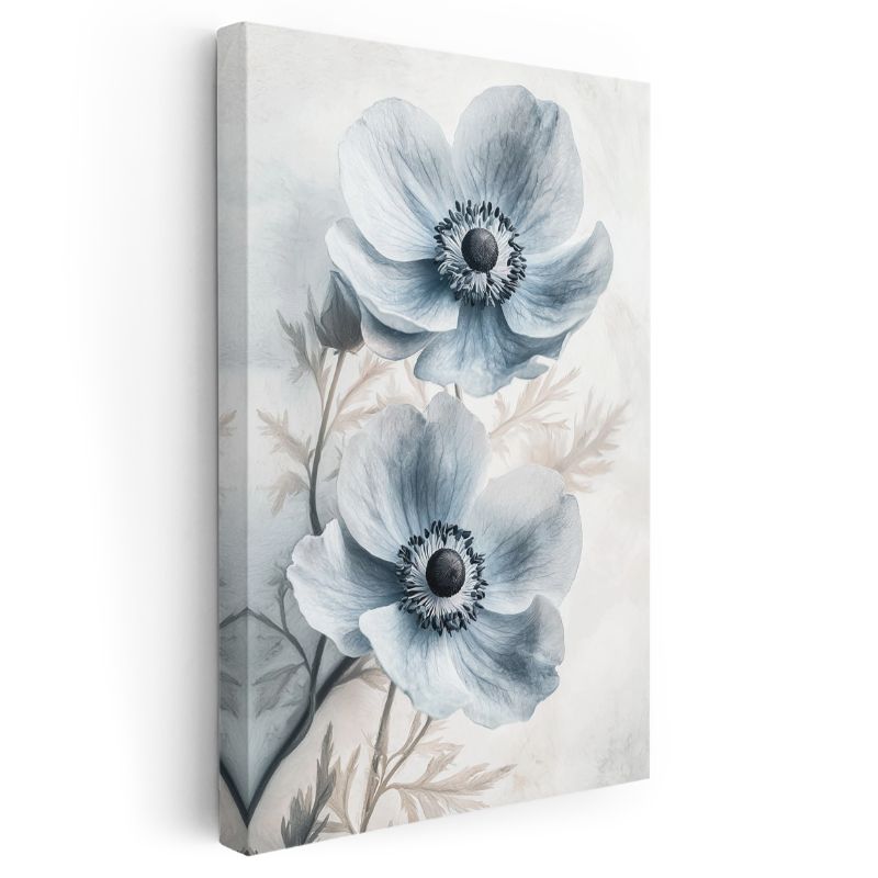 Mavi Anemonlar - Soft Pastel Tonlarda Çiçek İkilisi Kanvas Tablo