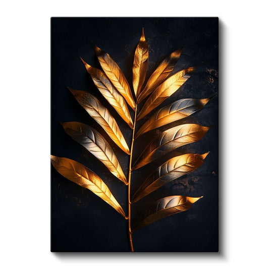 Altın Yapraklar - Işıltılı Botanik Detay Kanvas Tablo