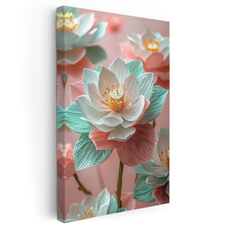 Pastel Nilüfer Çiçeği - Romantik Çok Katmanlı Kanvas Tablo