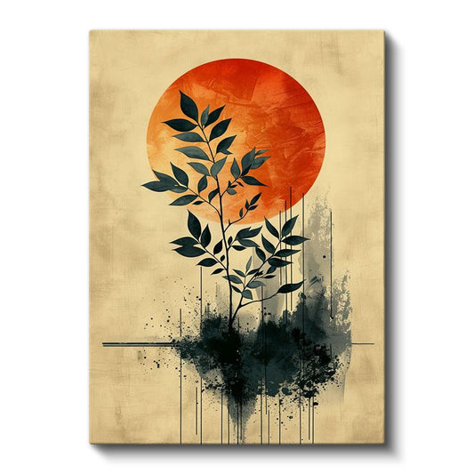 Gün Batımı Yapraklar - Minimalist Botanik Siluet Kanvas Tablo