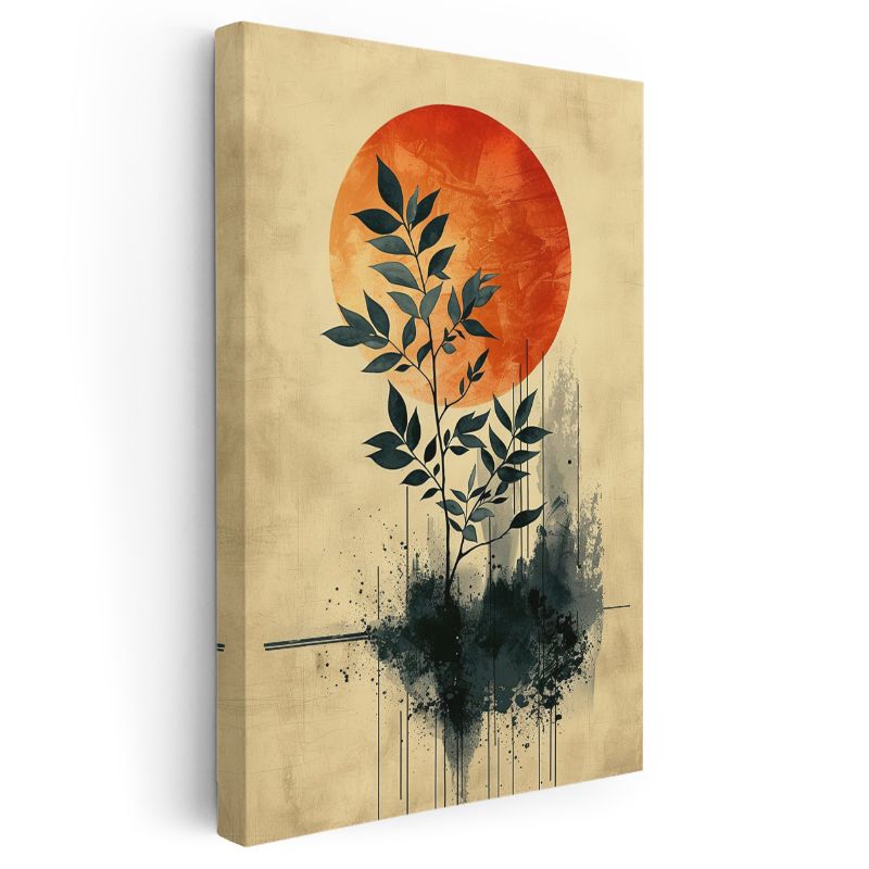 Gün Batımı Yapraklar - Minimalist Botanik Siluet Kanvas Tablo