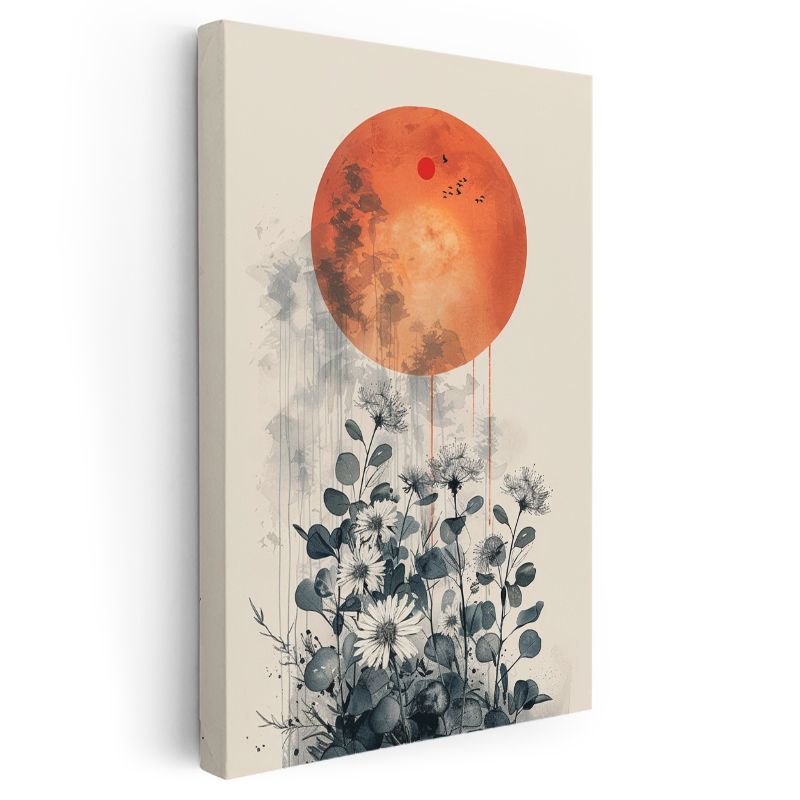 Turuncu Ay Papatyalar - Soyut Doğa Manzarası Kanvas Tablo