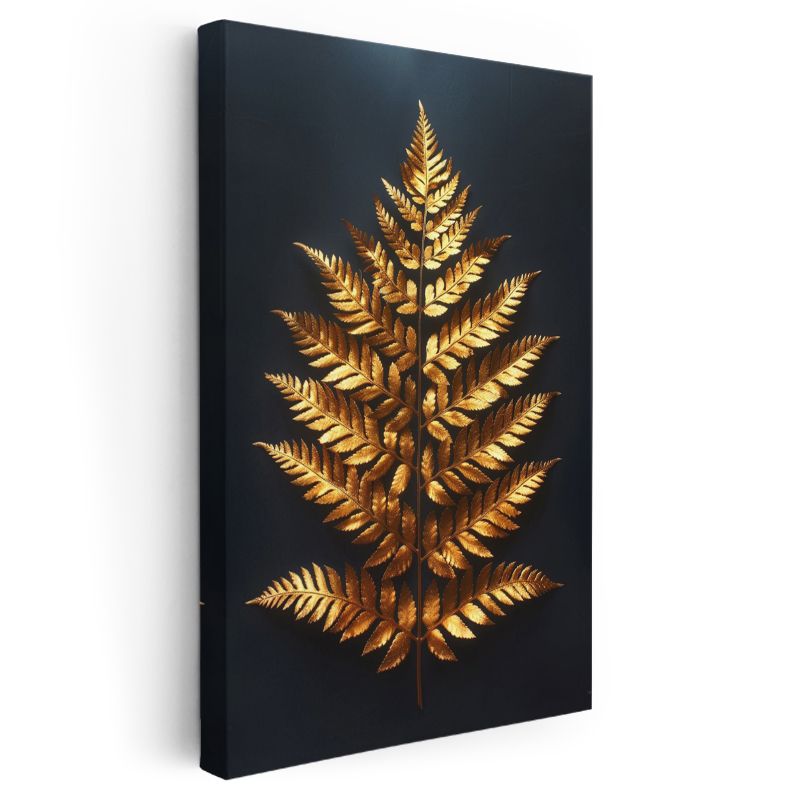 Altın Eğrelti Otu - Zarif Metalik Yaprak Kanvas Tablo