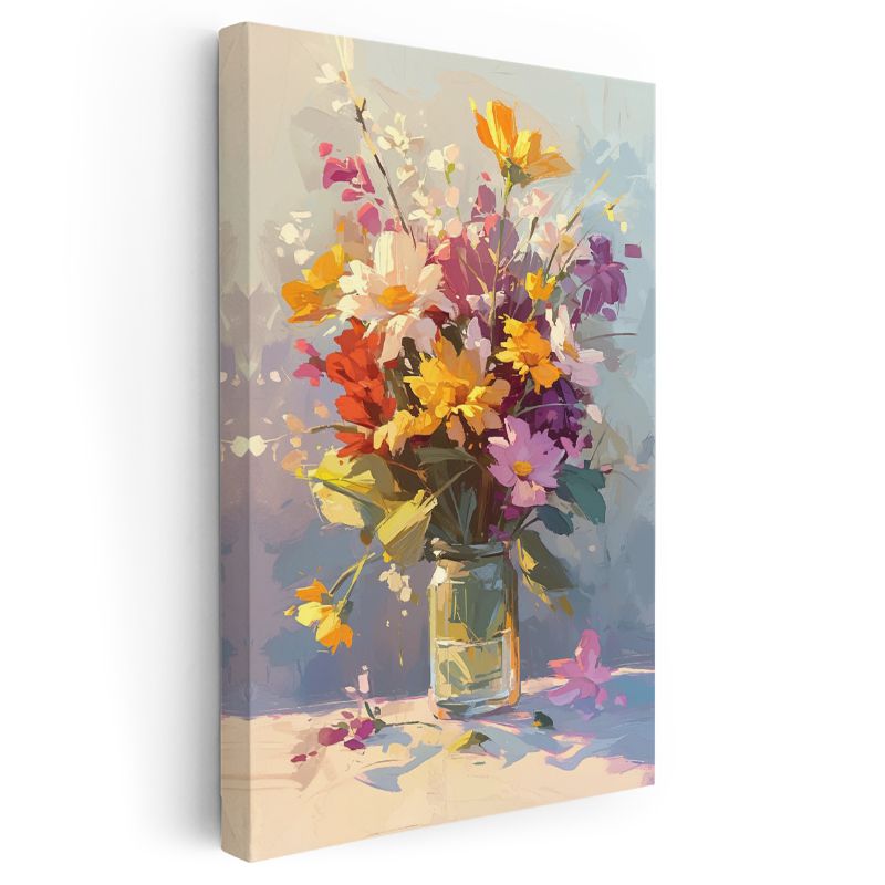Renkli Buket - İzlenimci Çiçek Aranjmanı Kanvas Tablo