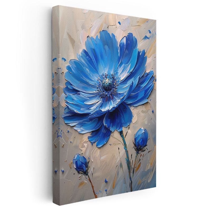 Mavi Anemon - Tekstürlü Boya Bıçağı Tekniği Kanvas Tablo