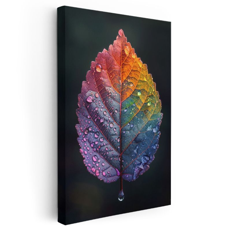 Sonbahar Yaprak - Çiy Damlalı Renk Geçişli Kanvas Tablo