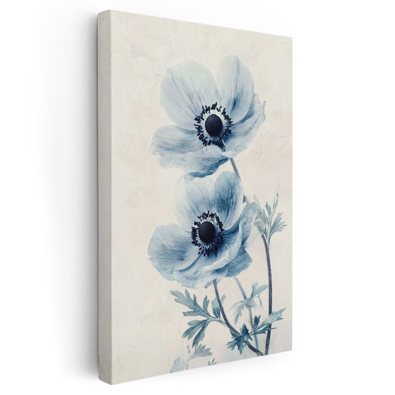 Mavi Anemonlar - Minimalist Çiçek Portresi Kanvas Tablo