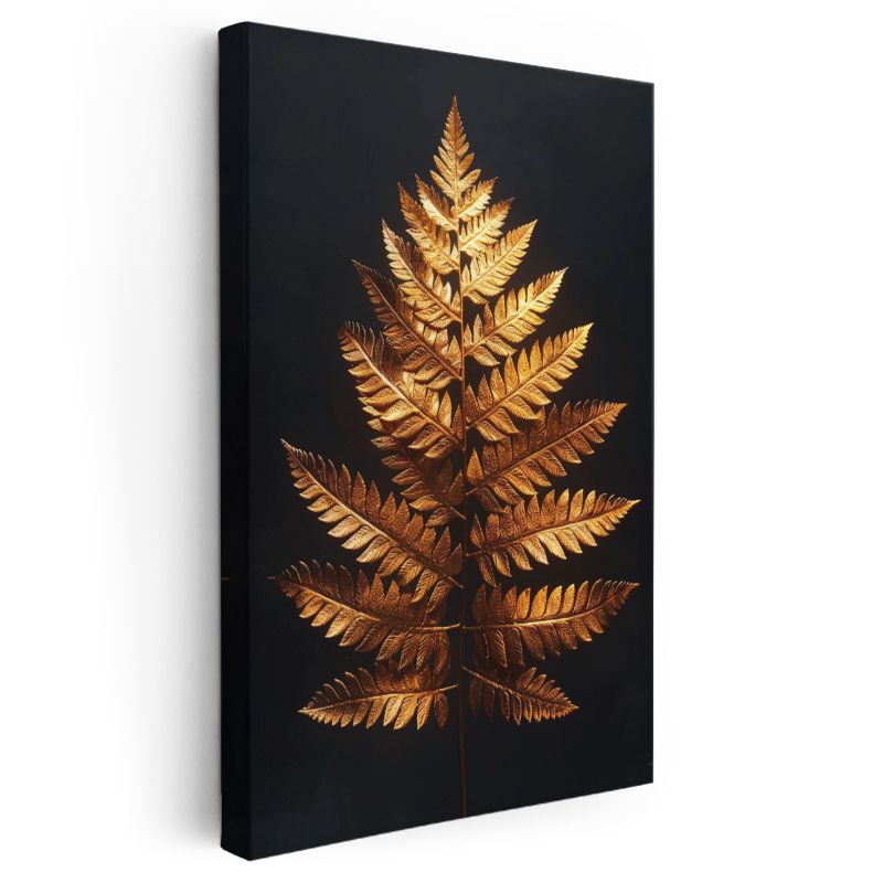 Altın Eğrelti - Siyah Fonda Lüks Botanik Kanvas Tablo
