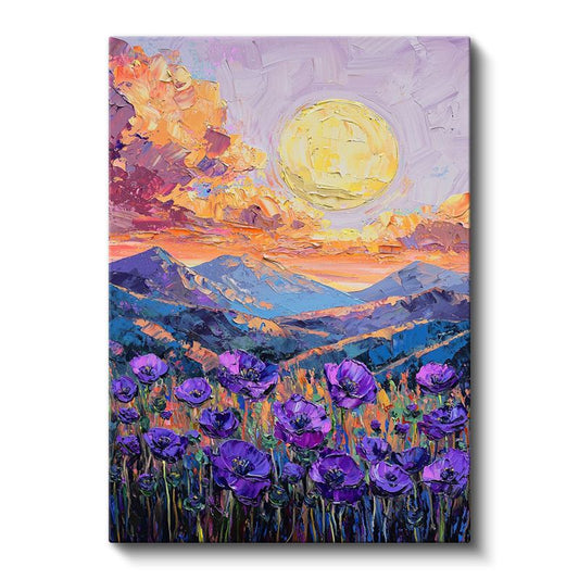 Mor Gelincik Vadisi - Empresyonist Gün Batımı Manzarası Kanvas Tablo