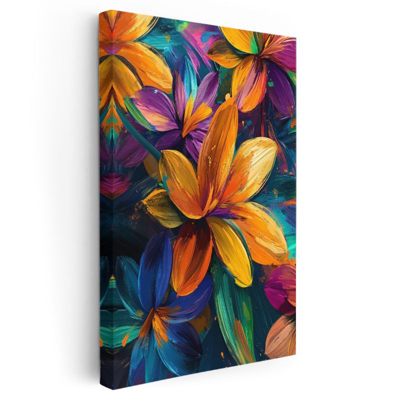 Renkli Zambaklar - Modern Soyut Çiçek Desenleri Kanvas Tablo