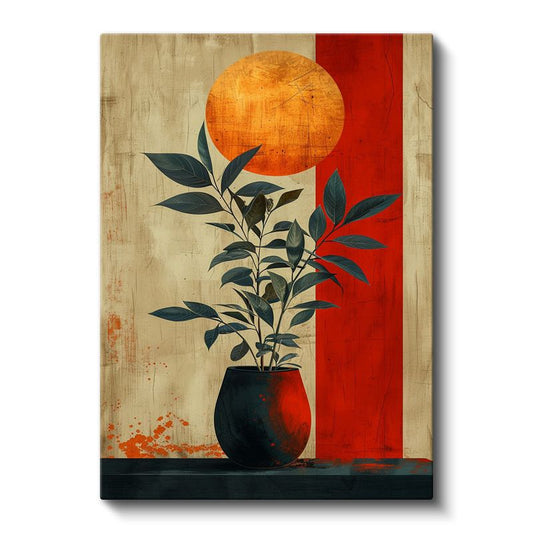 Zen Bitki - Modern Tarzda Saksıda Yapraklar Kanvas Tablo
