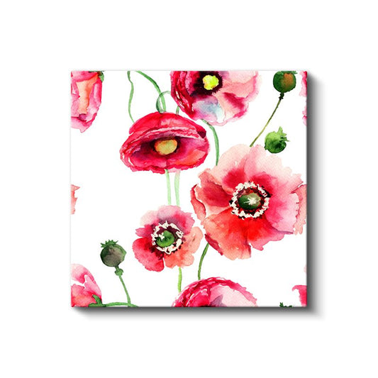 Kırmızı Gelincikler - Beyaz Fonda Canlı Gelincik Deseni Kanvas Tablo