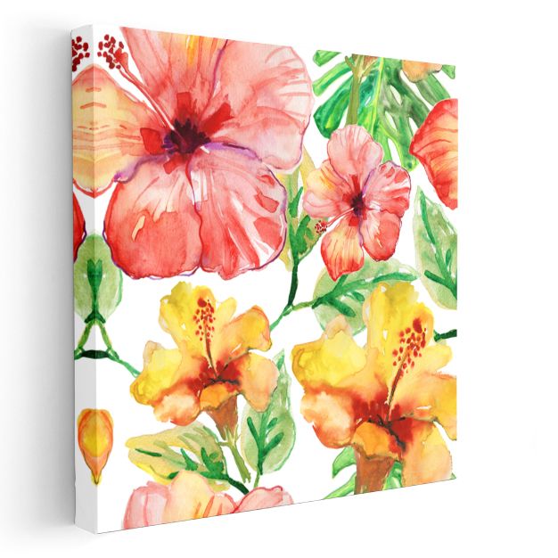Tropikal Hibiskus - Canlı Renkli Yaz Çiçekleri Kanvas Tablo