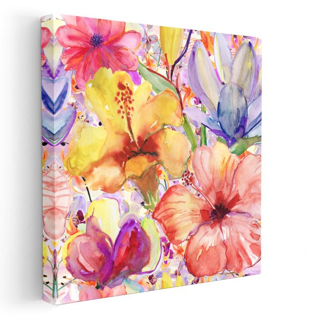 Çiçek Şöleni - Renkli Çiçek Kolajı Kanvas Tablo