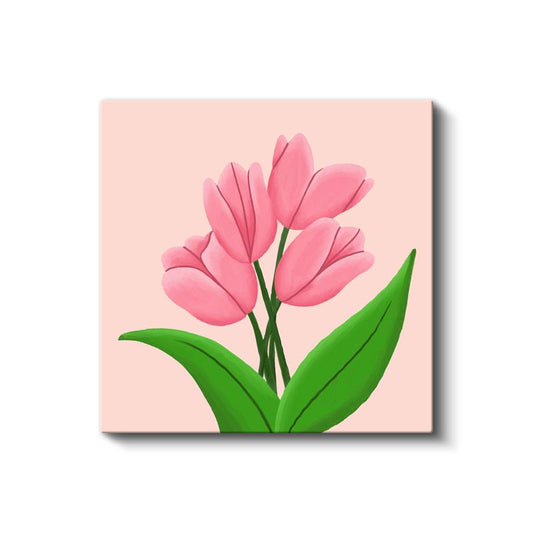 Pembe Laleler - Pastel Fonda Minimalist Çiçek Tasarımı Kanvas Tablo