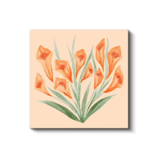 Turuncu Zambaklar - Krem Fonda Botanik İllüstrasyon Kanvas Tablo