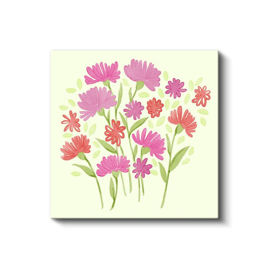 Pembe Papatyalar - Açık Yeşil Fonda Bahar Çiçekleri Kanvas Tablo