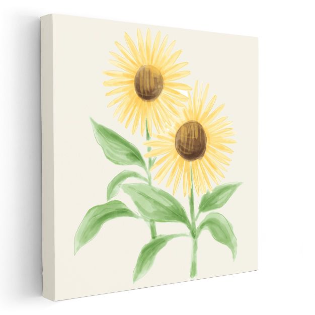 Suluboya Ayçiçekleri - Krem Fonda Minimalist Çiçek İllüstrasyonu Kanvas Tablo