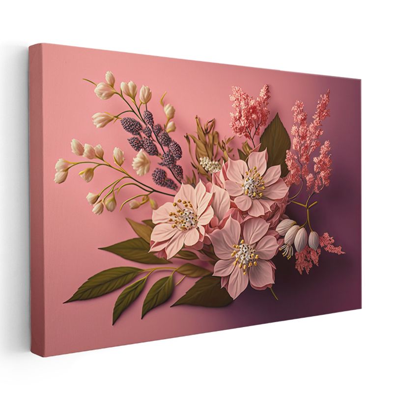 Pembe Çiçek Aranjmanı - Degrade Fonda Zarif Kompozisyon Kanvas Tablo