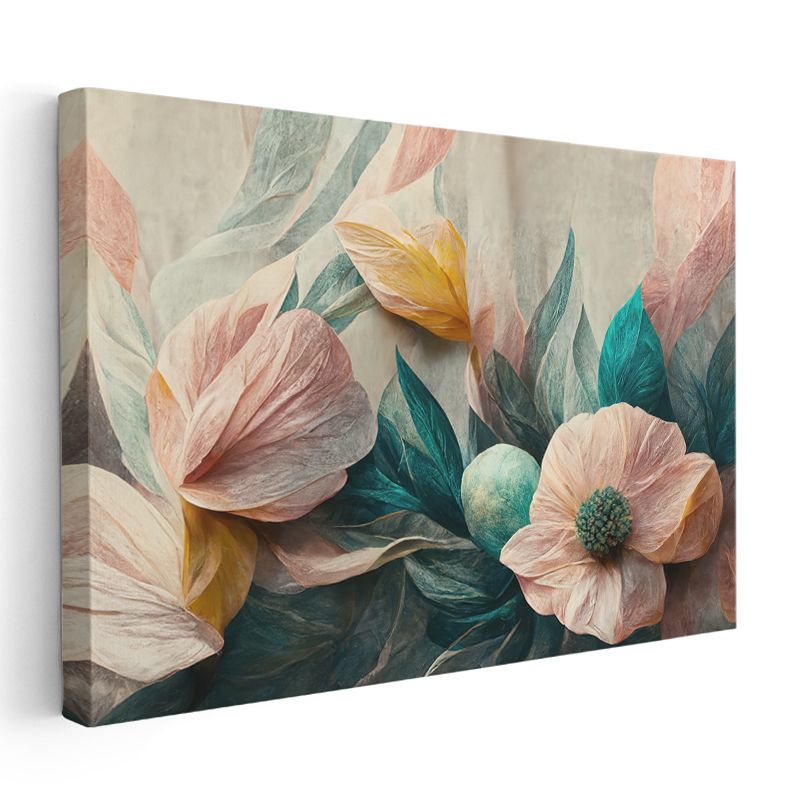 Pastel Çiçekler - Yumuşak Tonlarda Zarif Kompozisyon Kanvas Tablo