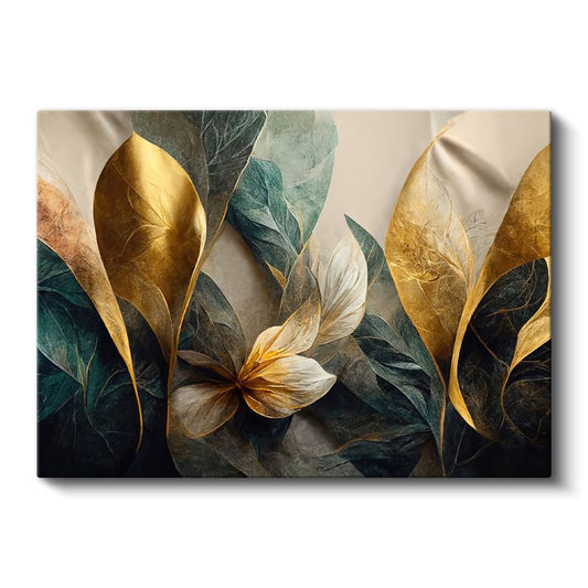 Altın Yapraklar - Modern Botanik Kompozisyon Kanvas Tablo