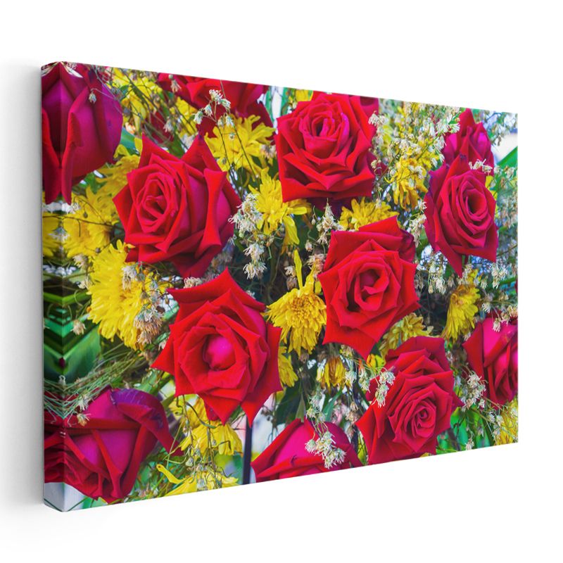 Kırmızı Güller - Canlı Renkli Çiçek Buketi Kanvas Tablo