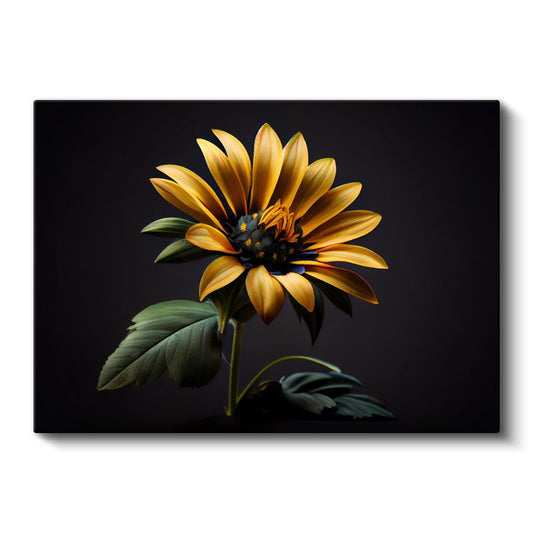 Dramatik Ayçiçeği - Siyah Fonda Altın Sarısı Çiçek Portresi Kanvas Tablo