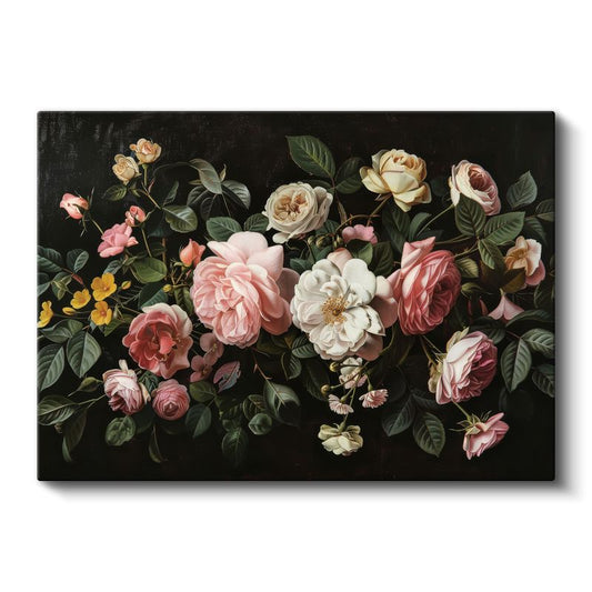 Mavi Tonlu Çiçekler - Tekstürlü Beyaz Çiçek Dalları Kanvas Tablo