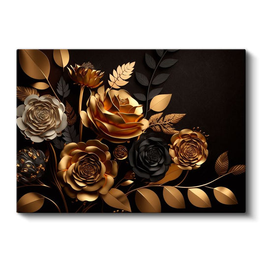 Kırmızı Beyaz Çiçek - Altın Detaylı Dramatik Çiçek Portresi Kanvas Tablo