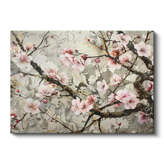 Ay Işığında Çiçekler - Altın Detaylı Gece Bahçesi Kanvas Tablo