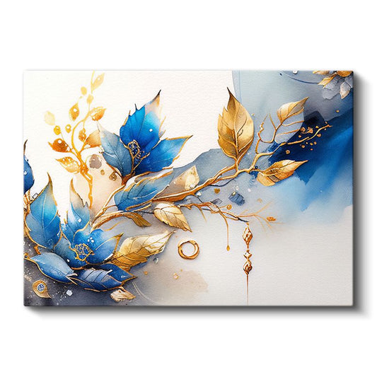 Beyaz Manolya - Turkuaz Fonda Zarif Çiçek Dalları Kanvas Tablo