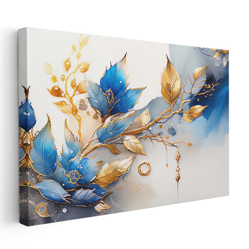 Beyaz Manolya - Turkuaz Fonda Zarif Çiçek Dalları Kanvas Tablo