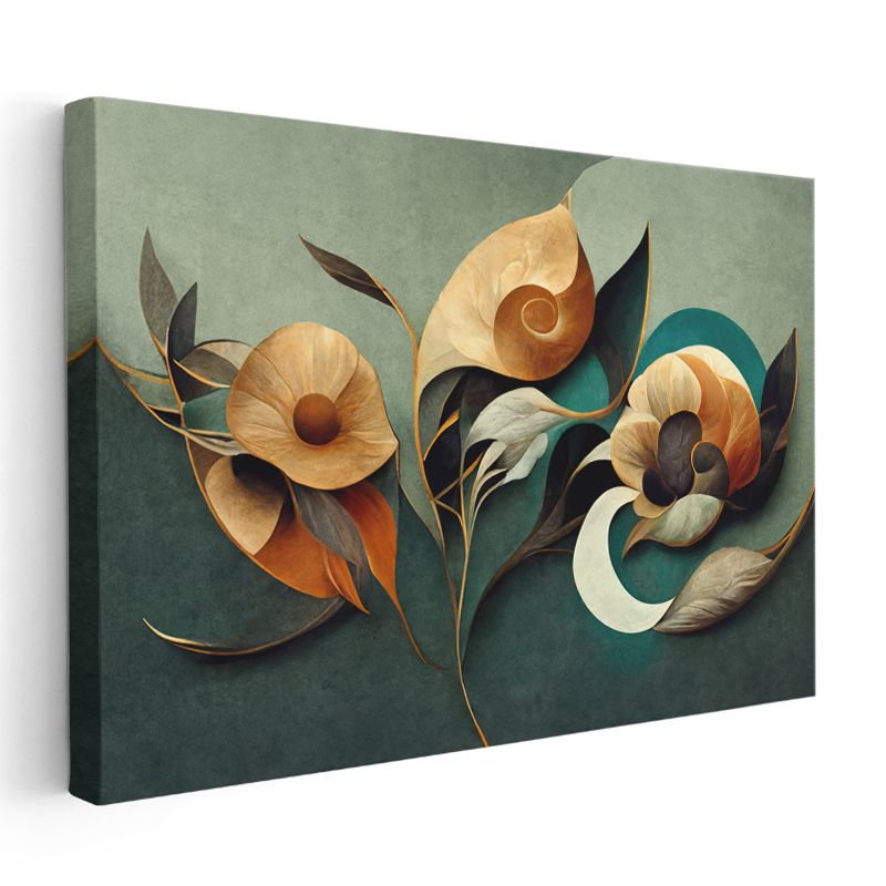 Pastel Çiçekler - Mavi ve Bej Tonlu Çiçek Kompozisyonu Kanvas Tablo