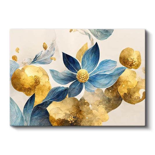 Altın Gri Çiçekler - Modern Çiçek Tasarımı Kanvas Tablo