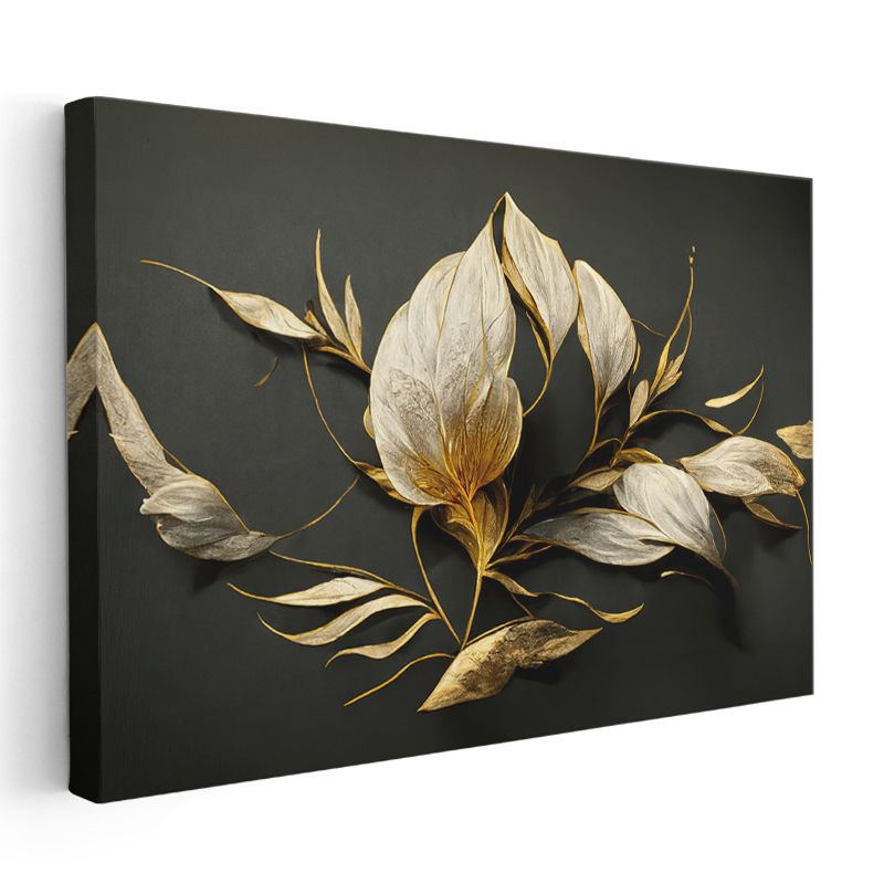 Barok Çiçekler - Altın Detaylı Lüks Çiçek Aranjmanı Kanvas Tablo