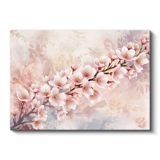 Mavi Beyaz Çiçekler - Altın Yapraklı D Çiçek Kompozisyonu Kanvas Tablo