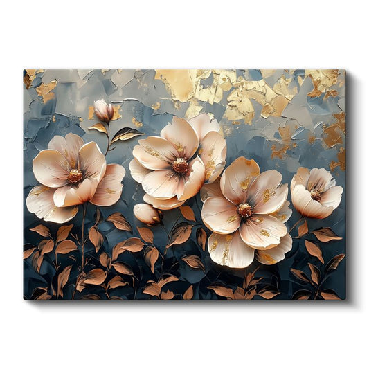 Mavi Altın Yapraklar - Sulu Boya Efektli Zarif Tasarım Kanvas Tablo