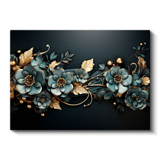 Soyut Çiçekler - Yeşil Altın Tonlu Modern Tasarım Kanvas Tablo