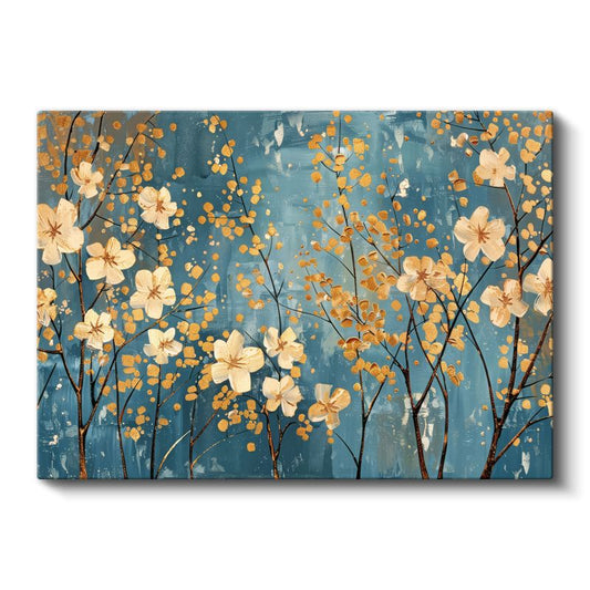 Mor Altın Çiçekler - Sulu Boya Efektli Zarif Tasarım Kanvas Tablo