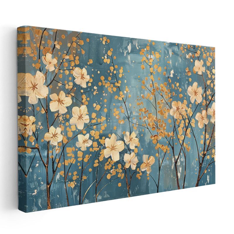 Mor Altın Çiçekler - Sulu Boya Efektli Zarif Tasarım Kanvas Tablo