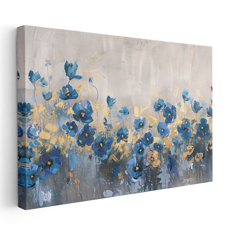 Petunya Çiçekleri - Mavi Yeşil Fonda Zarif Tasarım Kanvas Tablo