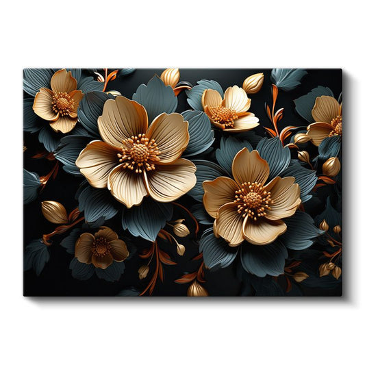 Altın Lotus - Siyah Fonda Lüks Çiçek Portresi Kanvas Tablo