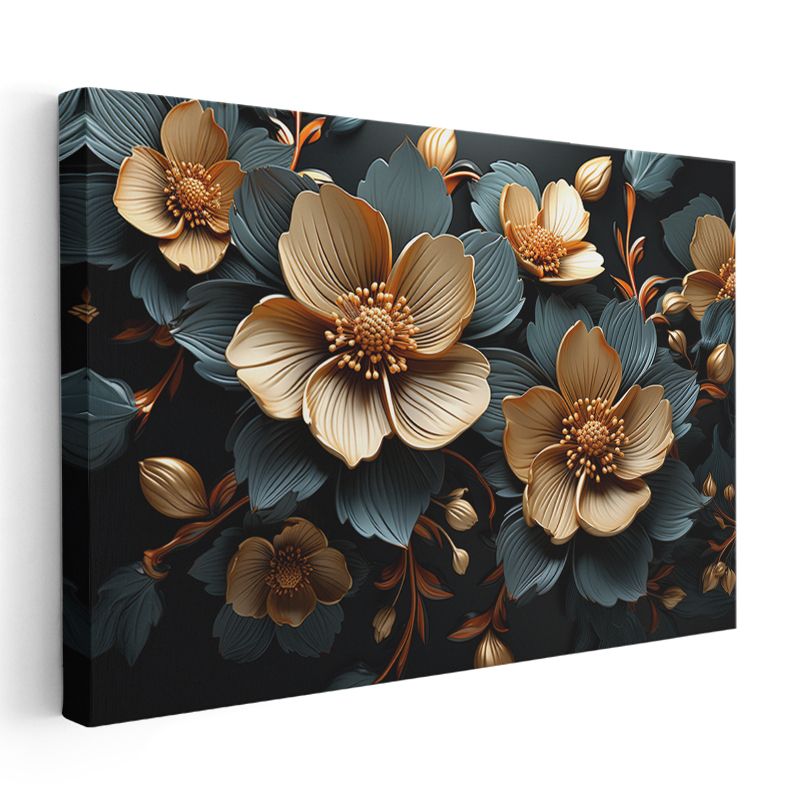 Altın Lotus - Siyah Fonda Lüks Çiçek Portresi Kanvas Tablo