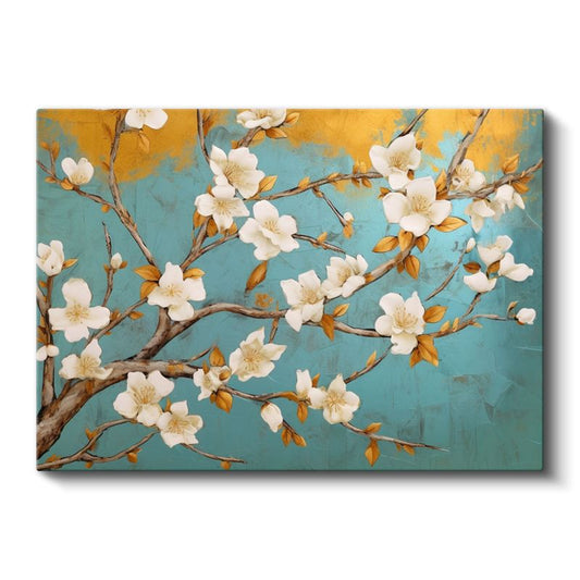 Altın Çiçekler - Siyah Fonda Lüks Çiçek Deseni Kanvas Tablo