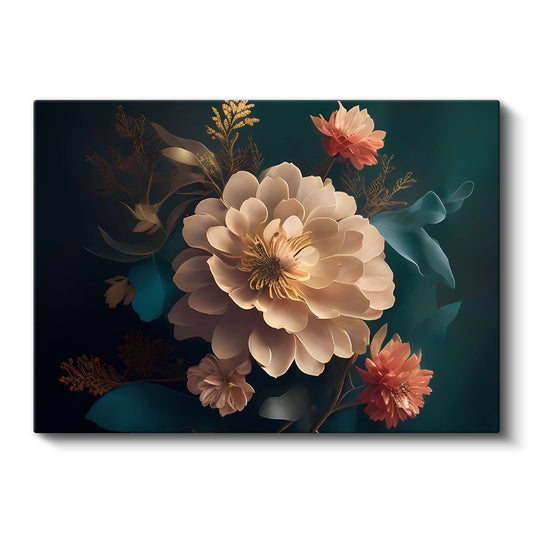 Altın Şakayıklar - Siyah Fonda Metalik Çiçek Kompozisyonu Kanvas Tablo
