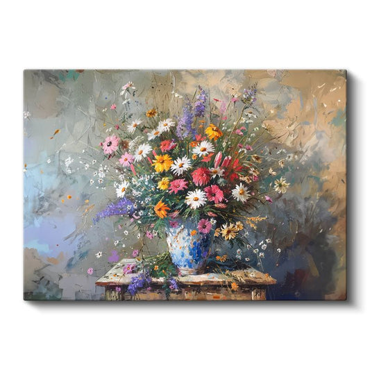 Beyaz Altın Çiçekler - Siyah Fonda Zarif Çiçek Aranjmanı Kanvas Tablo