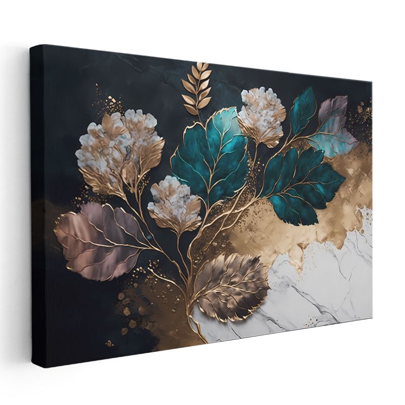 Beyaz Laleler - Mavi Tonlu Zarif Çiçek Deseni Kanvas Tablo