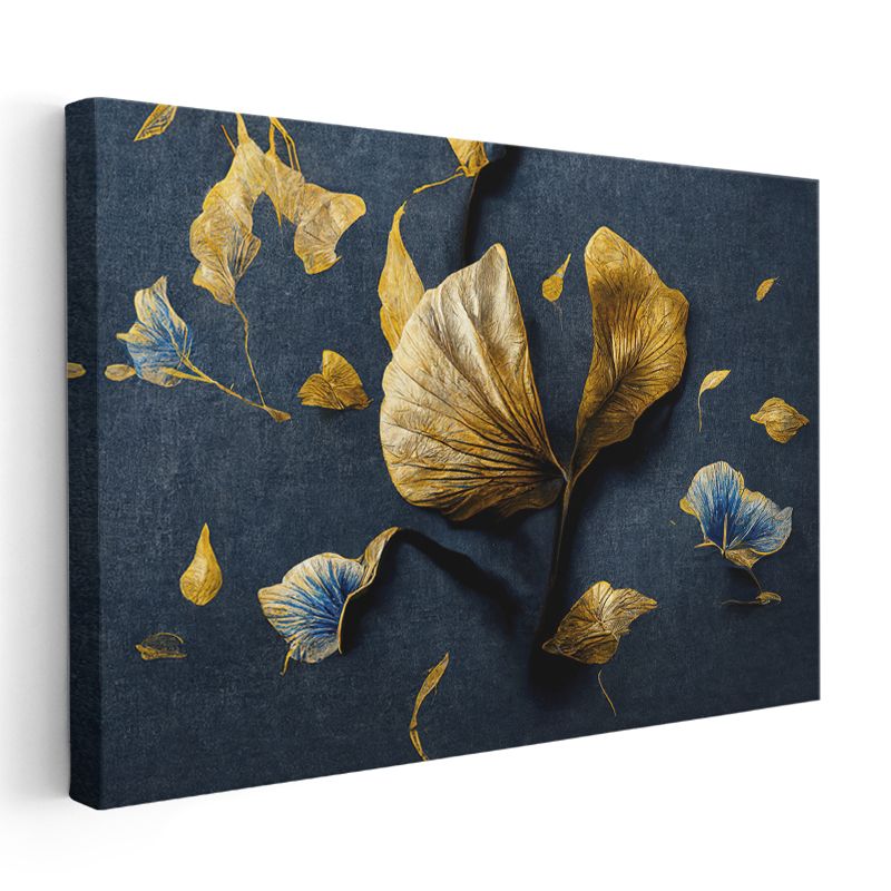 Beyaz Çiçek - Gri Altın Detaylı Tekstürlü Tasarım Kanvas Tablo