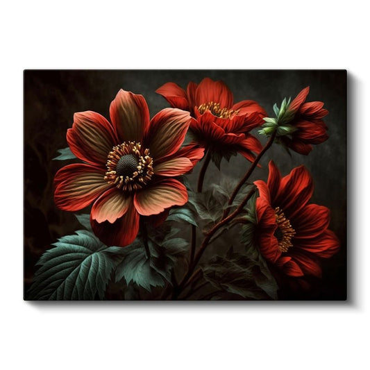 Mavi Gelincikler - Altın Detaylı Çiçek Tarlası Kanvas Tablo